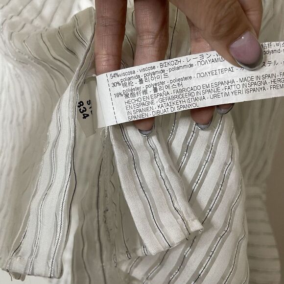 ZARA white shimmer stripe button down lightweight blouse shirt size small - Picture 5 of 6